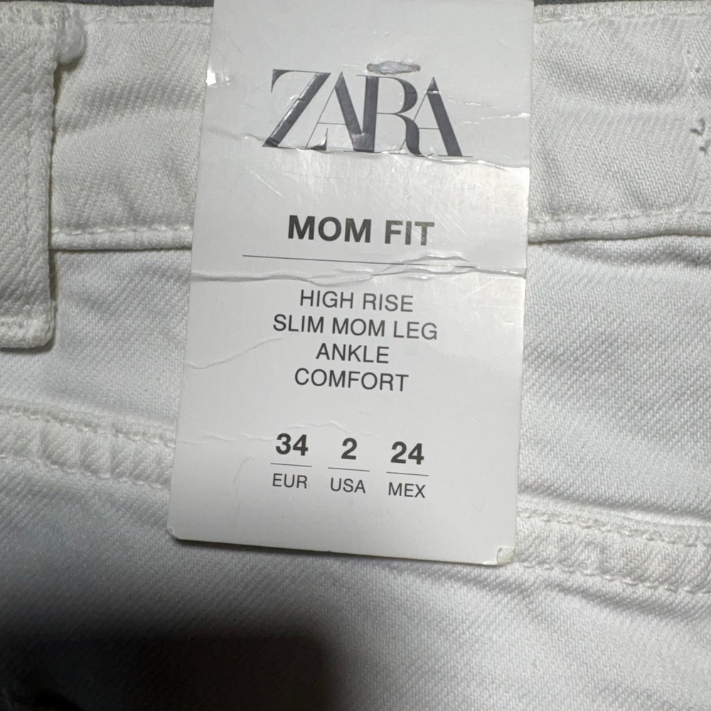 Zara Womens High Rise Slim Mom Leg Ankle Comfort Jeans White Size 2 NEW - Picture 4 of 16